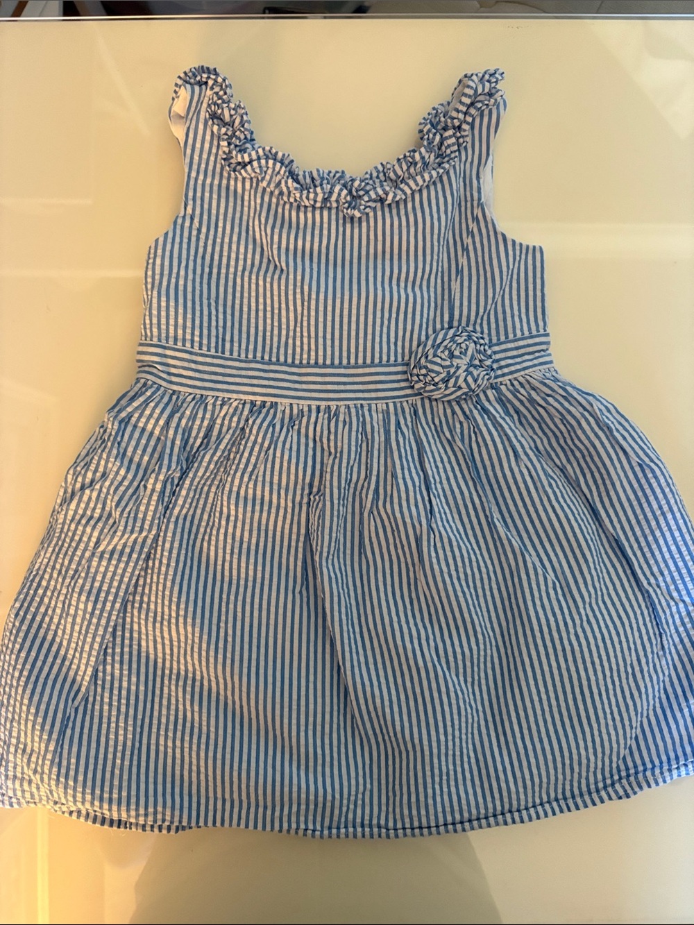 Lilly Pulitzer Blue and White Striped Ruffle-Trim Sundress